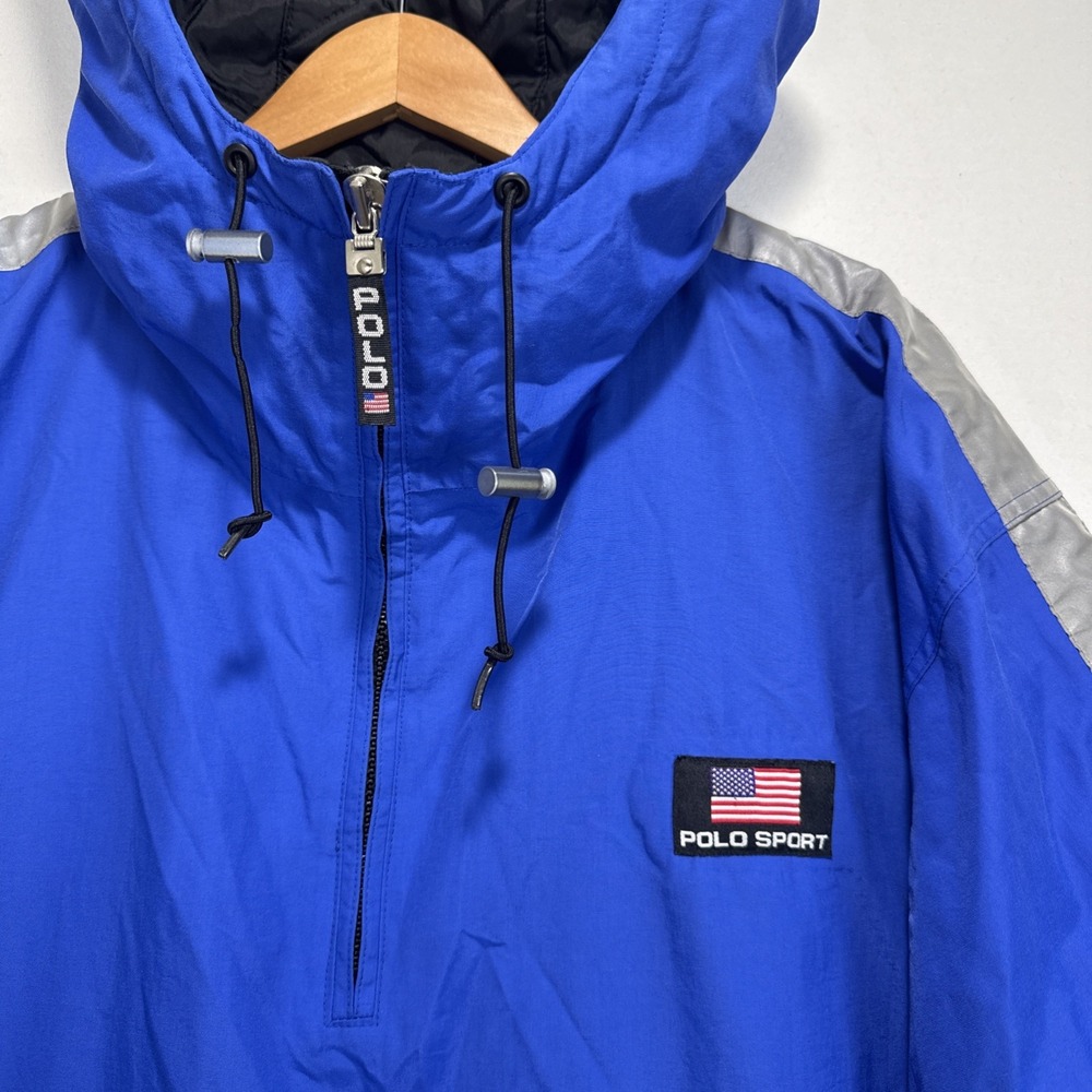 VTG 90's POLO SPORT Anorak Deadstock Windbreaker Jacket sz L Blue Reflectors - Picture 2 of 9